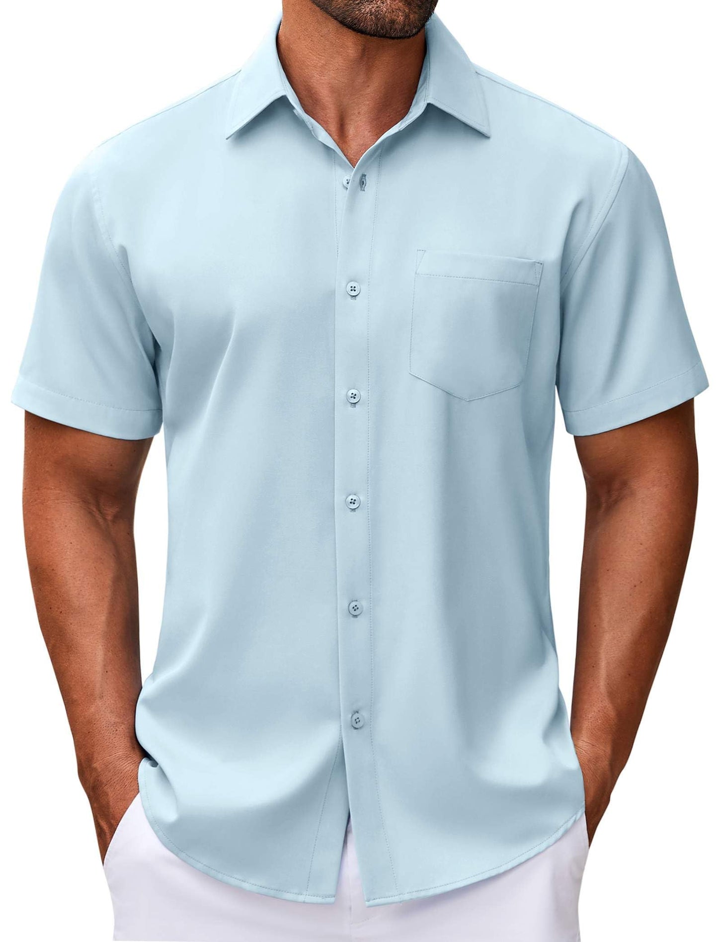 Mens Casual Button Down Short - Sleeve Shirt