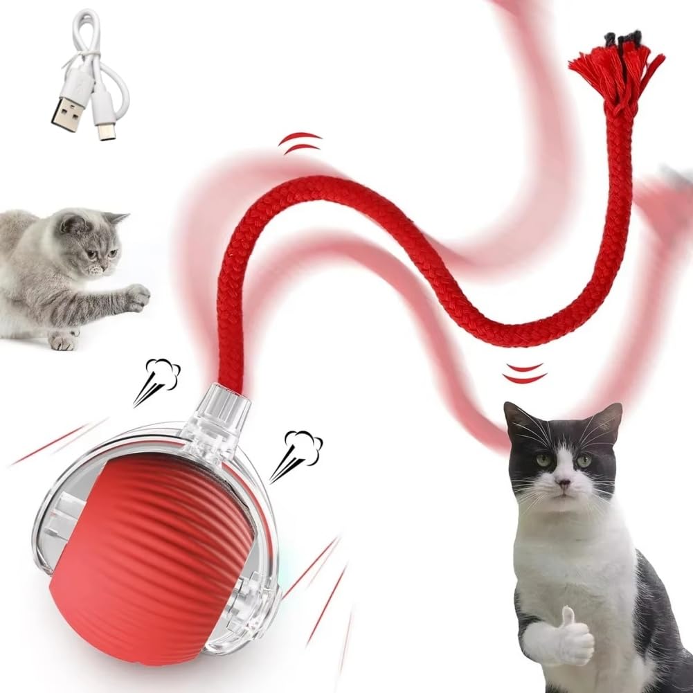 NIGRITY Interactive Self Moving Rolling Cat Toys Ball (Red)
